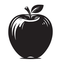 Apple  silhouette - vector image of eating food image - black & white apple  image 