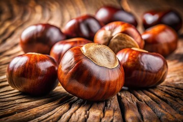 Obraz premium Minimalist Chestnuts on a Natural Wood Surface - Simple and Elegant Autumn Decor
