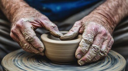 Close-up of Hands Shaping Clay on a Pottery Wheel