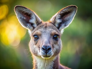 Fototapeta premium Minimalist Kangaroo Portrait: Captivating Close-Up of a Kangaroo Gazing Directly at the Camera in a Serene Natural