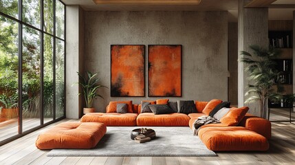 Modern Elegant Interior with Oversized Abstract Art