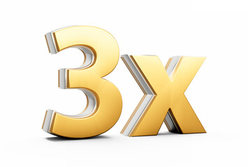 Obraz premium Golden Shiny 3x Symbol Three x Icon For Advertising And Dynamic Sales Presentations 3D Illustration