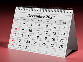 December 2024 calendar. One page of annual business desk monthly calendars