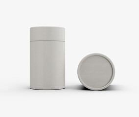 Two Sleek White Paper Jars Cylindrical Container Boxes For Product Packaging Concept 3d Illustration