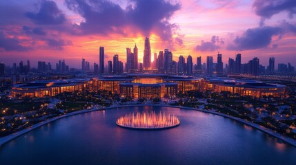 Fototapeta premium 噴水と夕焼け