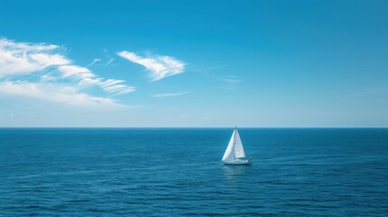 Obraz premium A sailboat glides across a calm blue sea under a clear sky. AI.