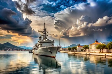 Moored French Navy Warship And