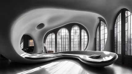 Fototapeta premium Modern Wide Angle Capture of Unique Sculptural Interior