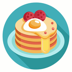 Delicious Pancakes with Egg, Bacon and Raspberries for Breakfast