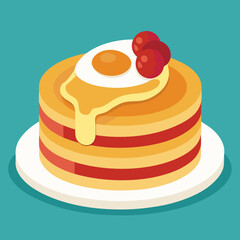 Delicious Pancakes with Egg, Bacon and Raspberries for Breakfast