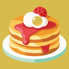 Delicious Pancakes with Egg, Bacon and Raspberries for Breakfast
