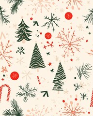 featuring holiday themed elements - Holiday Themed Pattern with Festive Elements
