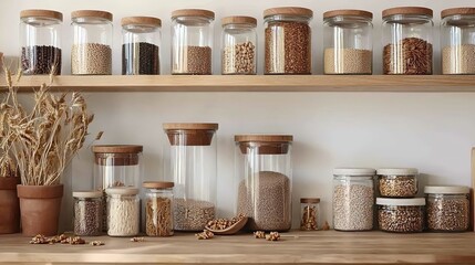 Fototapeta premium An assorted dried beans in glass jars, dried beans