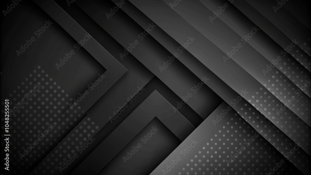 Aufkleber 3d black geometric abstract background overlaps layer on dark space with cutout effect decoration. m