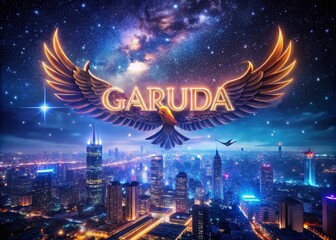Fototapeta premium Night Photography of 3D Garuda Text Effect Template with Vibrant Colors and Dynamic Lighting