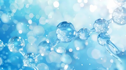 Artistic visualization of water molecules in a serene blue background.