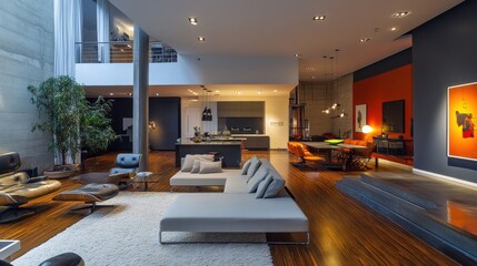 Modernist urban loft with sleek decor.