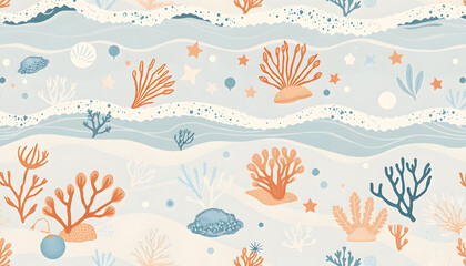 Fototapeta premium Serene Ocean Wave and Coral Reef Pattern.