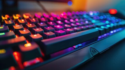 Obraz premium RGB Illuminated Gaming Keyboard with Close-up View of Keys