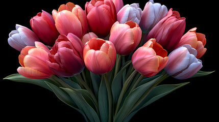 Fototapeta premium The tulips are fresh and blooming, arranged together in a simple yet elegant display, perfect for a cheerful spring setting