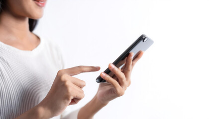 Close-up hand Young woman using smart phone