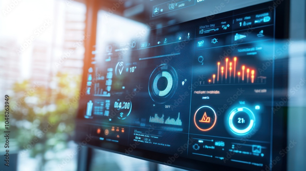 Aufkleber Futuristic Digital Interface Displaying Data and Graphs