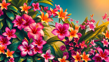Vibrant Tropical Flower Bloom Pattern.