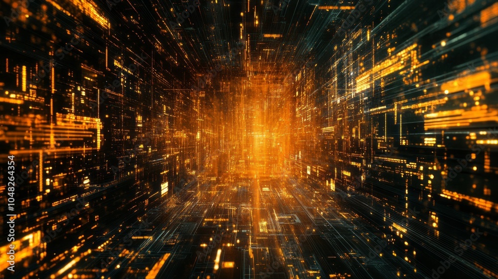 Aufkleber a computer generated image of a cityscape with a bright orange glow