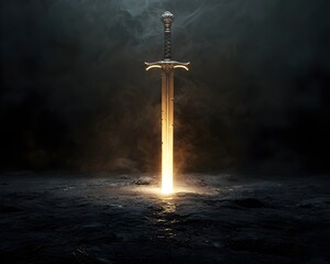Naklejka premium Sword of Justice Piercing Through Darkness Illuminating the Path to Dispel Corruption