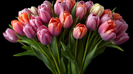 Fototapeta premium The tulips are fresh and blooming, arranged together in a simple yet elegant display, perfect for a cheerful spring setting