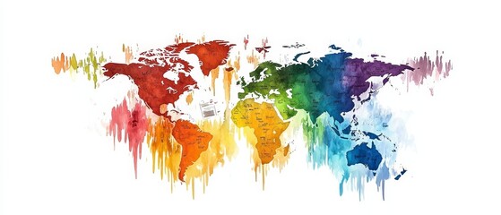 Colorful Watercolor World Map Illustration
