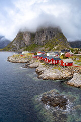 The Lofoten Islands Henningsvaer, Hamn&oslash;y, Reine at Norway seen from above.
