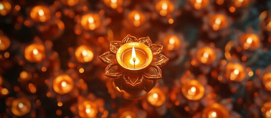 Huge pattern of oil lamps, surrounded by orange and yellow lights.