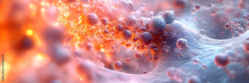Fototapete A captivating and dynamic abstract fluid art texture featuring vibrant,colorful,and intricate cellular and molecular patterns that evoke a sense of futuristic,sci-fi inspired,and surreal visuals.