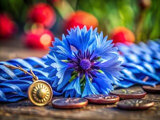 Remembering WWII Armistice Day: May 8, 1945 - Symbol of Remembrance with Blue Cornflower