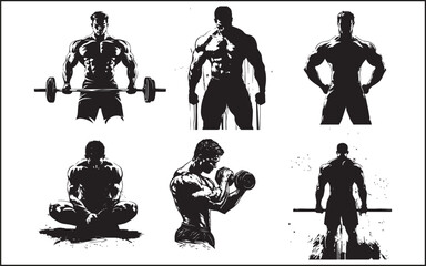 Obraz premium Gym Fitness silhouette vector black white background