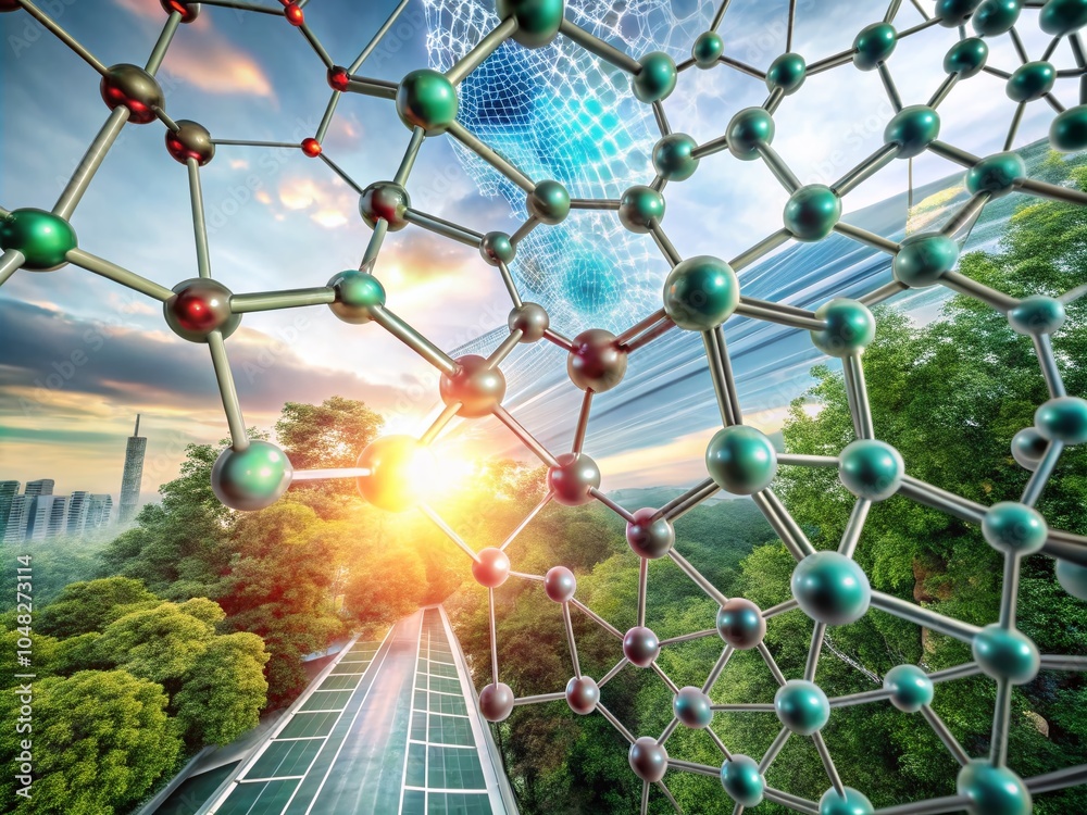 Poster science network patterns: connecting lines and dots in technology hexagons and molecular structures