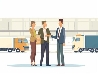 Illustration of business people stand beside a shopping center discussing work during a meeting in a business. People are working in the shopping mall. Shopping mall in background.