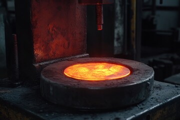 Powerful Hydraulic Press Compressing Metal in Workshop