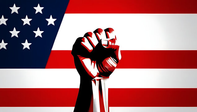 american resolve symbolized raised fist wrapped flag patriotism strength