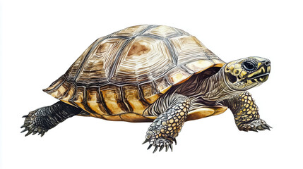 Obraz premium Beautiful brown and cream tortoise, a realistic watercolor drawing isolated on a white background