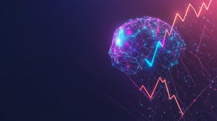 arrow, stock market and finance trends, blacklight colors, geometric neuron brain, flat design illustration