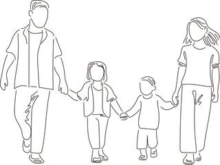 家族　子供　人物　線画　ライン　手描き　シンプル　イラスト