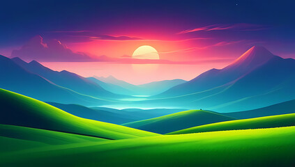 Obraz premium epic fantasy landscape vibrant sky valleys hills mythical skies