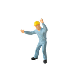 Miniature construction worker  isolate on white background with clipping path