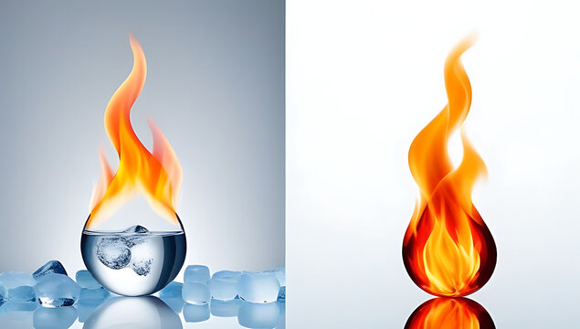 fire ice concept representing peace vs war joy vs sorrow beauty vs ugliness