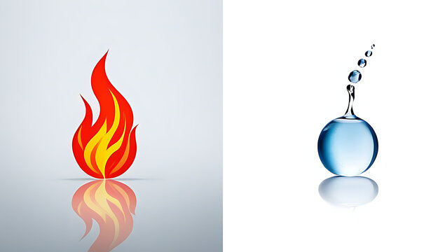 fire ice concept representing peace vs war joy vs sorrow beauty vs ugliness