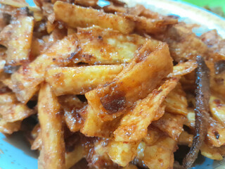 Homemade sweet and spicy cassava chips