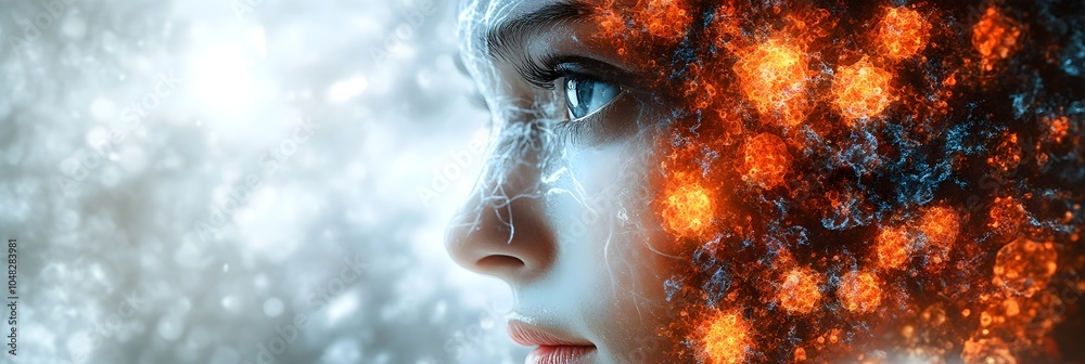 Poster dramatic close-up portrait of a fiery explosion surrounded by an icy winter landscape,capturing the 