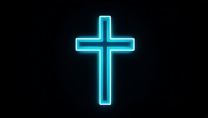 Obraz premium holy neon cross christ glowing dark religious symbol faith hope